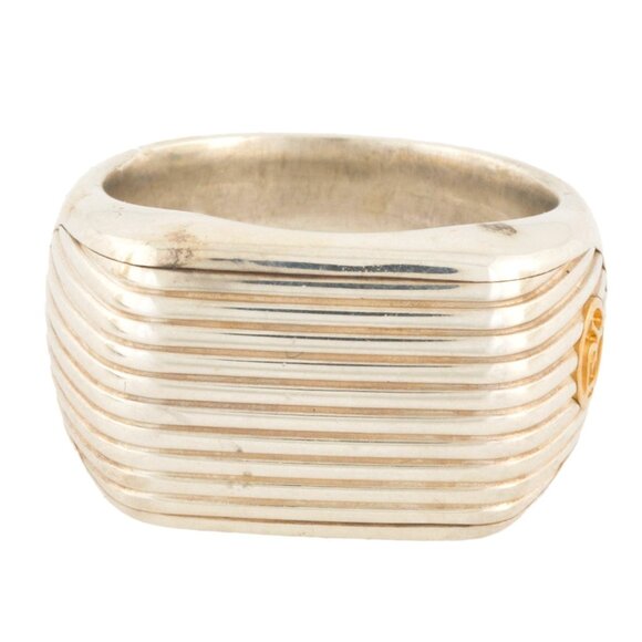 DAVID YURMAN STERLING SILVER 925 & 18K YELLOW GOLD ROYAL CORD SIGNET RING - Picture 1 of 8